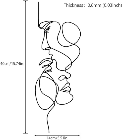 Minimalist Metal Wall Art, Abstract Iron Facial Line Sculpture, Modern Black Decor for Living Room Bedroom Office