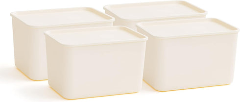 IRIS USA Plasti Basket Bin & Lid, Large, 4-Pack Stackable Lidded Storage Organizer Bins for Kitchen, Bathroom, Bedroom,