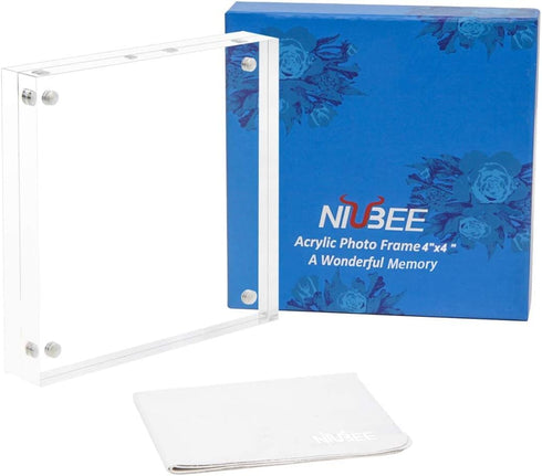 NIUBEE 4x4 Picture Frame, Acrylic Photo Frame, 20% Thicker Block, Double Sided Magnetic Frames