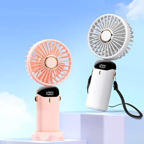 Portable Handheld Fan, USB Rechargeable Mini Desk Fan, 4800mAh, 90° Foldable with LED Display for Indoor Outdoor
