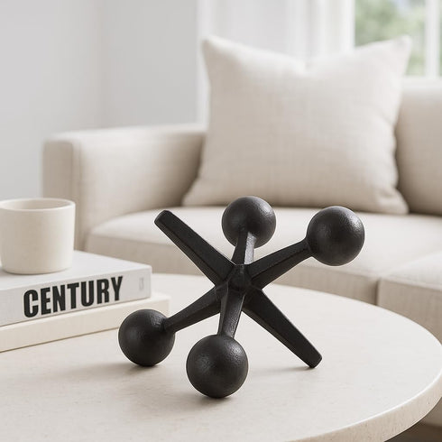 7" 5" Black Metal Jacks Decorative Object Abstract Sculpture Modern Home Decor Ornament Shelf Styling & Coffee Table