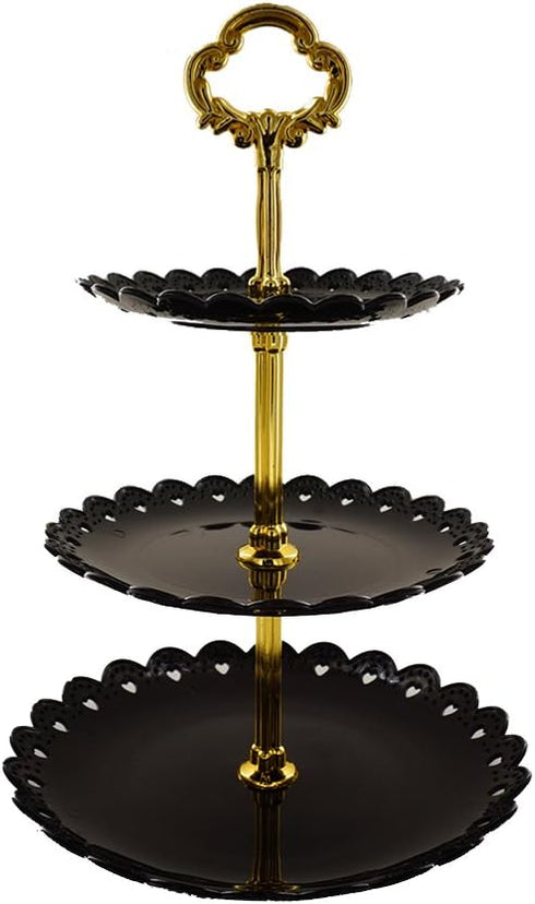 Artliving 3-Tier Plastic Cake Stand Dessert Stand, Cupcake Stand Tea Party Serving Platter, Black Gold
