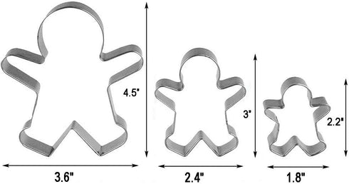 3 Piece Gingerbread Man Cookie Cutter Set - Christmas Shape Cookie Cutters Molds, 2.2 Inch, 3 Inch, 4.5 Inch