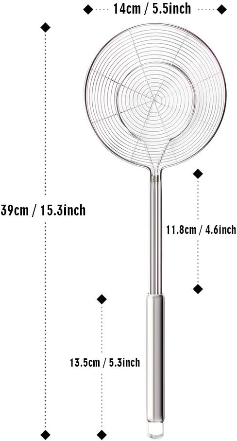 YFWOOD 5.5 Inch Spider Strainer Skimmer, Solid Stainless Steel Ladle with Large Handle for Kitchen Deep Frying