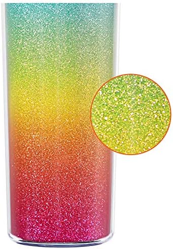 Home Tune Rainbow Tumbler with Straw, Sand Flow Glitter Double Wall Acrylic Cup, 21 oz / 640ml, Blue