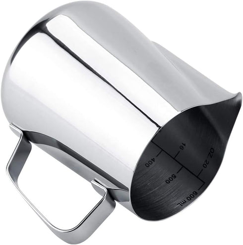 600ml Stainless Steel Frothing Cup, Measuring Mug for Milk Frothing, Latte Coffee Art