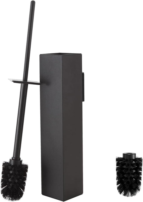 Toilet Brush and Holder Wall Mounted, Black Aluminum with 2 Replaceable Heads,