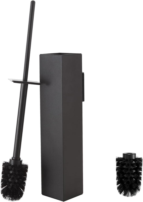 Toilet Brush and Holder Wall Mounted, Black Aluminum with 2 Replaceable Heads,