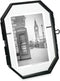 Isaac Jacobs 3.5x5 Vintage Style Octagon Brass & Glass Floating Picture Frame, Tabletop Display, Locket Closure