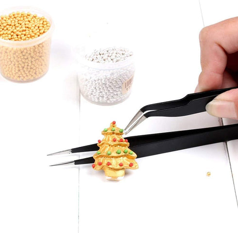 COMIART CREATE COLOR LIFE 2pcs Set Multi-function Anti-Static Stainless Steel Elbow and Straight Tweezer Cake Plier Tool