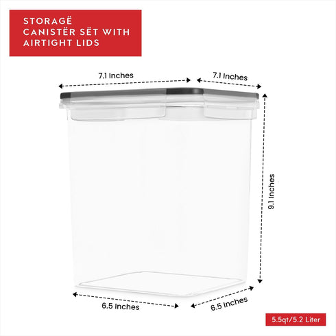Set 2; 175 oz 5.2L DWLLZA KITCHEN Large Flour Sugar Storage Containers of FL. - Plastic Airtight Food Storage