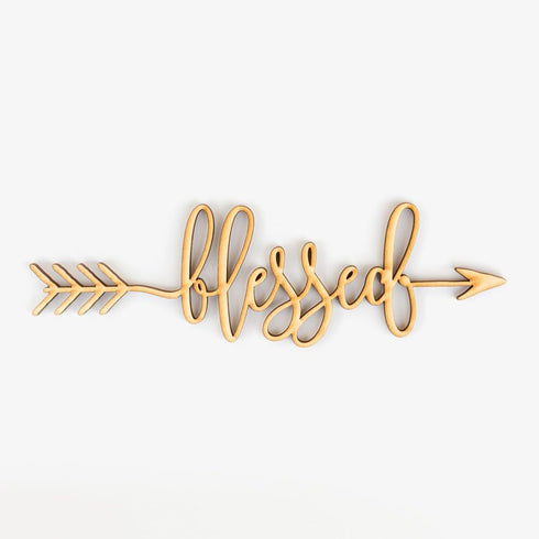 Blessed Arrow Wood Sign, Blessed Decor Wall Art, Unfinished, 12" x 4"