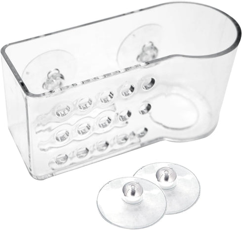 AMUONTY Sponge Holder for Kitchen Sink, Plastic Suction Organizer for Brush and Sponge (5.7" x 2.4" x 3.1")