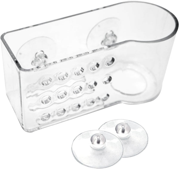 AMUONTY Sponge Holder for Kitchen Sink, Plastic Suction Organizer for Brush and Sponge (5.7" x 2.4" x 3.1")