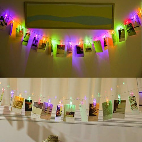 Magnoloran 20 LED Photo String Lights Photo Clips Battery Powered Fairy Twinkle Lights, Wedding Party Home Decor Lights
