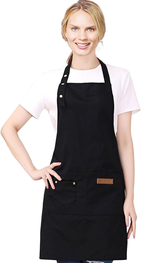 Kitchen Cooking Apron for Women Men with Big Pockets, Waterproof Canvas Aprons for Server Pottery Painting Chef