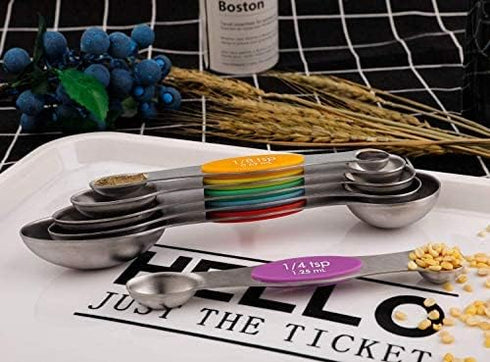 Magnetic Measuring Spoons Set of 6, Stainless Steel Dual Sided Stackable Teaspoon for Dry and Liquid Ingredients