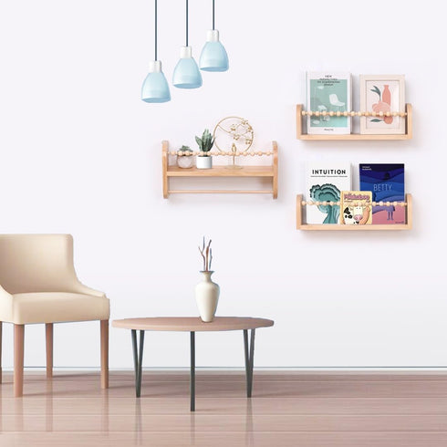 SAG's store Set 3 15.7" Floating Nursery Shelves - of Natural Wood Wall-Mounted Bookshelves for Kids Room, Baby Room