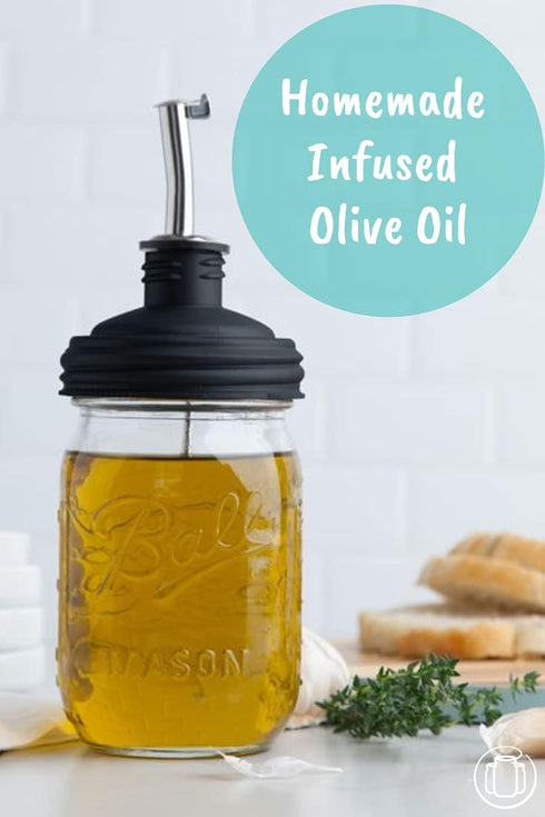 reCap Mason Jar Pour Spout and Olive Oil Dispenser | Regular Mouth | Black | Made in the USA | Leak-proof |