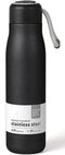 Water Bottle with Portable Lid, Metal Thermos Vacuum Insulated Stainless Steel, Reusable Leak Proof Flask (17oz, Black)