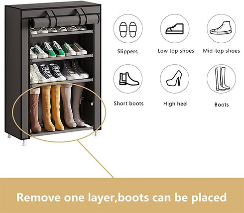 5 Closet Calmootey Tier Shoe Rack Organizer,Portable Shoe Shelf with Nonwoven Fabric Cover