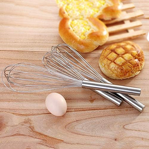 Stainless Steel Whisks Set, 3 Packs 8"+10"+12" Kitchen Whip Utensils for Blending, Whisking, Beating, Stirring