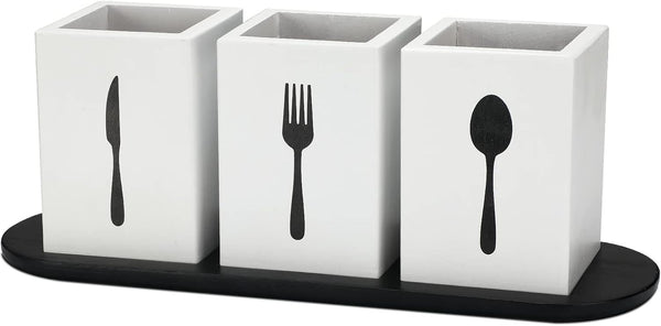 Kathfly 4 Pcs Silverware Caddy Utensil Holder for Countertop, Wood Tray Spoon Fork Holder for Kitchen Parties (White)