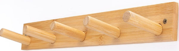 Wall Mounted Coat Rack - 5-Pegs Bamboo Entryway Hat Rack for Hanging Coats, Jackets, Bathroom Kitchen Towel Rack