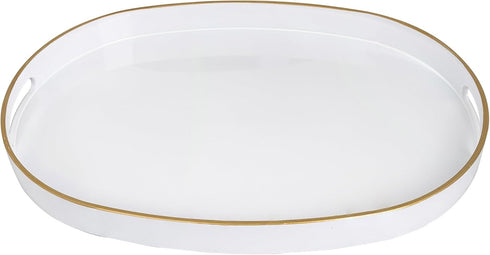 MAONAME White Decorative Tray, Oval Serving Tray with Handles, Plastic Trays for