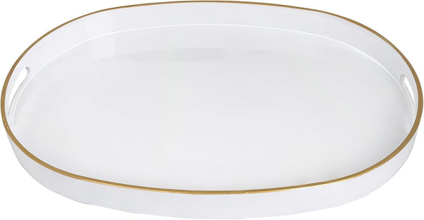 MAONAME White Decorative Tray, Oval Serving Tray with Handles, Plastic Trays for