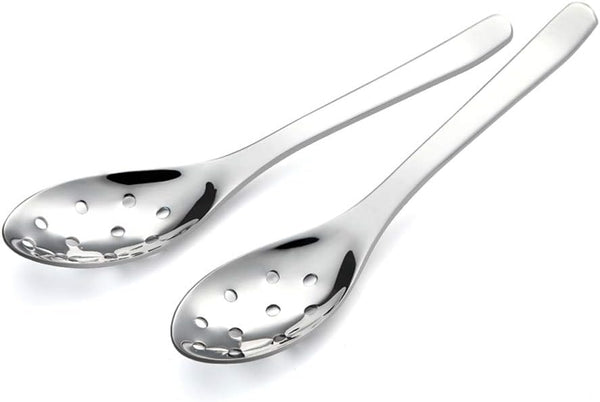 AOOSY Small Slotted Spoons - 2 Set of Modern Stylish Thick Heavy-weight Stainless Steel Caviar Spoon