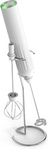 Milk Frother Handheld with 3 Stainless Steel Whisks, Rechargeable Electric Drink Mixer with Stand, White