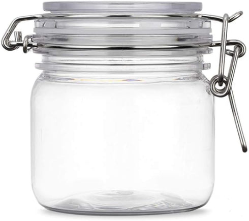 2Pcs 10 Oz/300ml Clear Round Plastic Storage Sealed Jar Bottles with Leak Proof Rubber Hinged Lid for Multi-purpose