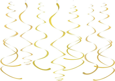 Gold Party Hanging Swirl Decorations - Plastic Streamer for Ceiling, Pack of 28