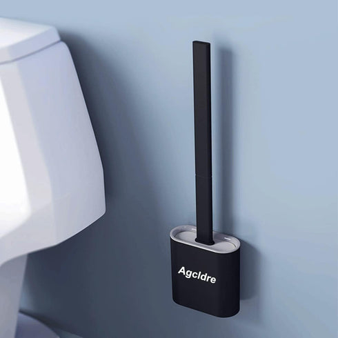 Toilet Brush with Holder, Silicone Toilet Brush and Cleaning Brush Set for Household Bathroom (Black)