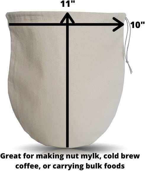 Pinyon Products 100% Organic Reusable Nut Milk Bag for straining almonds, cashews, oats, rice, hemp seeds and more