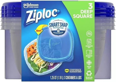 Food Storage Container, 5-Cup Square, 3-Ct.