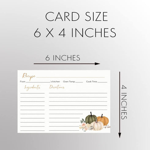 Recipe Cards Autumn Fall Pumpkins Sprinkle Green Orange Back Side Printed with Lines Wedding Housewarming 4x6 Cards (50 Count) by The Invite Lady