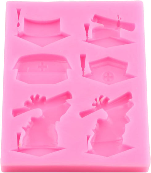 Nurse Graduation Themed Silicone Mold for DIY Cake Decoration, Doctor Nurse Grad Hat Fondant Molds, Cupcake Topper,