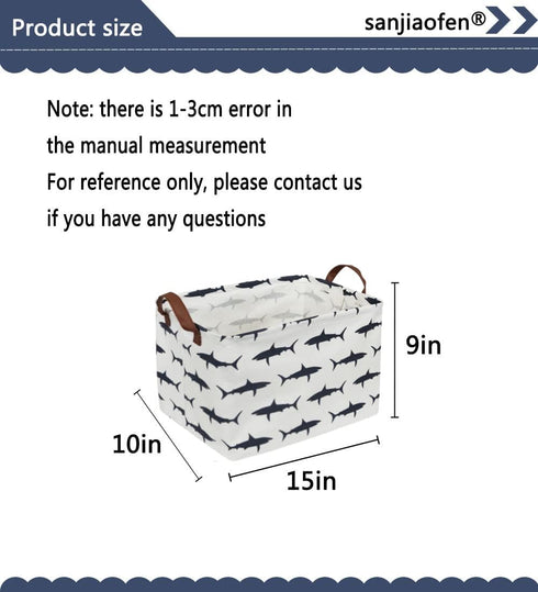 Rectangular Shark Basket for Kids, Collapsible Toy Organizer Bin with Handles for Clothes Storage