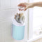 Blue Kitchen Utensil Holder with Cover, 4 Compartment Wall-Mounted Plastic Silverware Holder, Utensil Drying Rack for