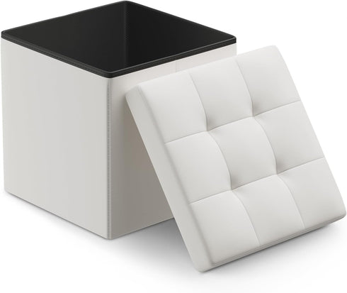 Athena Collection Leather Square Ottoman with Storage, 15 Inch Small Storage Ottoman,