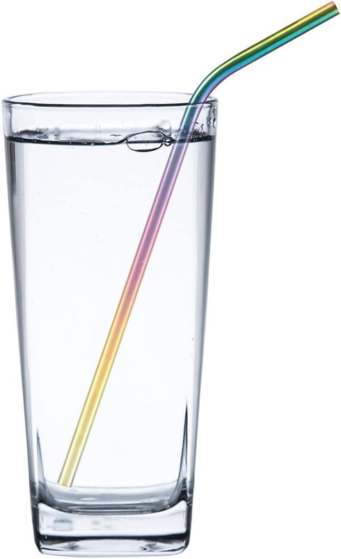 HIC Kitchen Reusable Rainbow Drinking Straws, 18/8 Stainless Steel, Set of 4 with Cleaning Brush