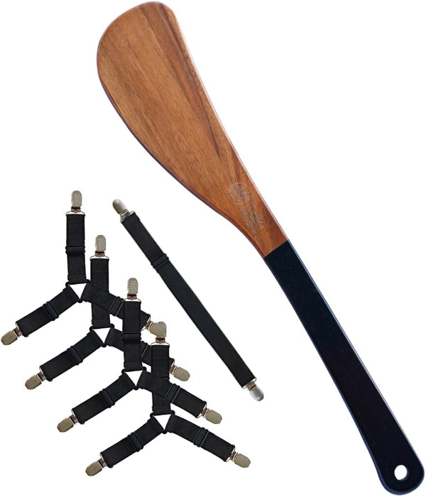 Bed Sheet Tucker Tool and Fasteners Kit with Extra Long Handle - Wood Bed Maker Tool for Tucking Sheets