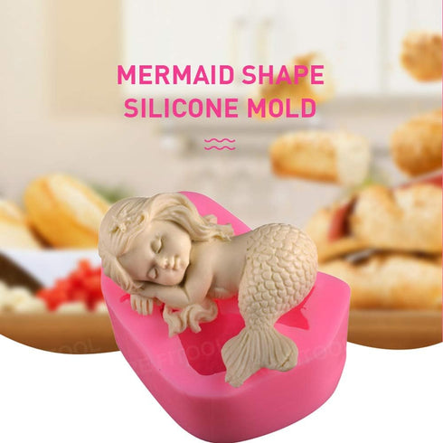 OBTANIM Silicone Mermaid Fondant Mold, Cute 3D Sleeping Baby Girl Mould for Cake Topper DIY Decoration Baking Tool