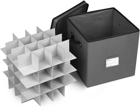 Primode Holiday Ornament Storage Chest, Holds Up to 64 Ornaments with 4 Trays and Dividers - Gray.