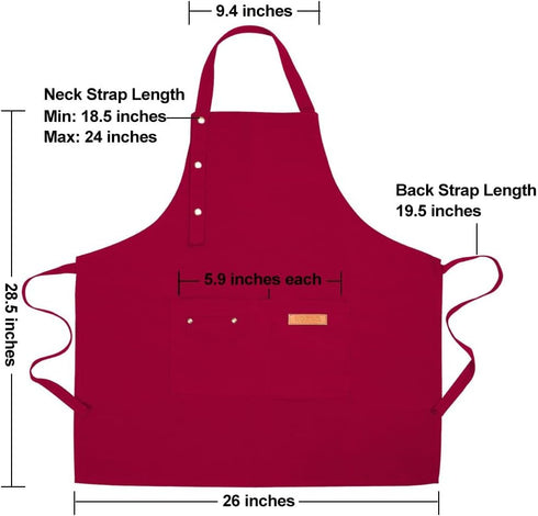 Adjustable Straps Aprons for Women Men - Waterproof Canvas Kitchen Cooking Apron with Pockets