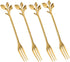 Appetizer Cake Fruit Forks Set of 4 - Gold Leaf Cocktail Picks 4.7 Inches Tasting Dessert Forks Kitchen Accessory for