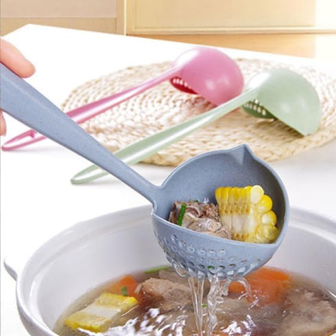 2 In 1 Kitchen Ladle Soup Pan Spoon with Filter Strainer (Blue)