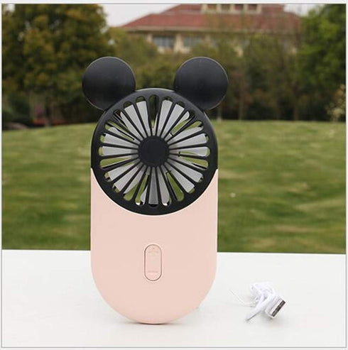 Cute Personal Mini Fan, Handheld USB Rechargeable Fan with LED Light, 3 Adjustable Speeds, Pink Mouse 1 Pack